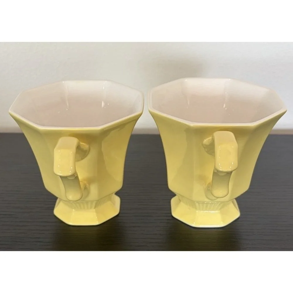 Set Of 2 Vintage Independence Ironstone Interpace Japan Yellow Coffee Cups
